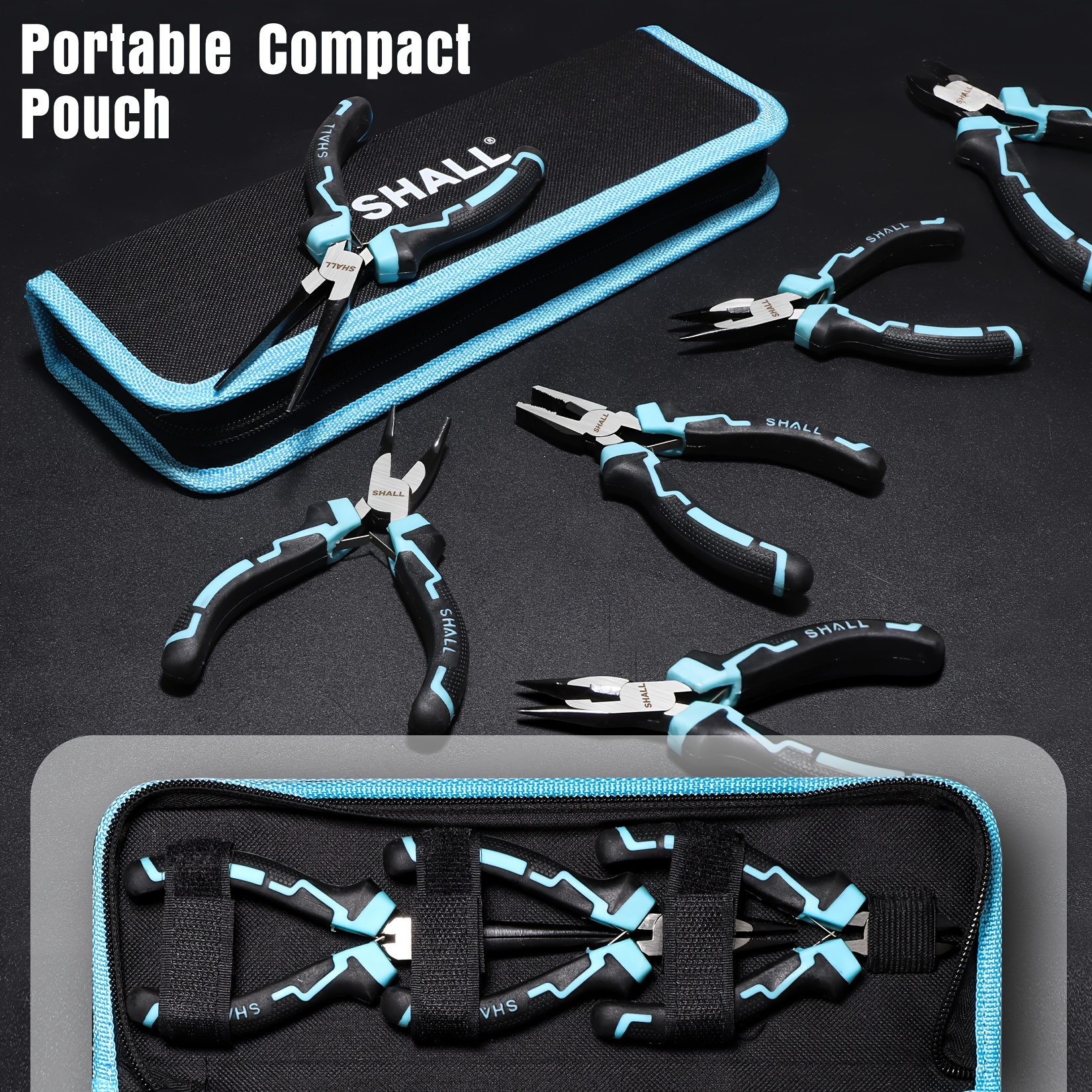SHALL Mini Pliers Set, 6pcs Small Pliers Tool Set Includes Needle Nose, Long Nose, Bent Nose, Diagonal for Making Crafts, Electronic Repairing & Jewelry with Pouch