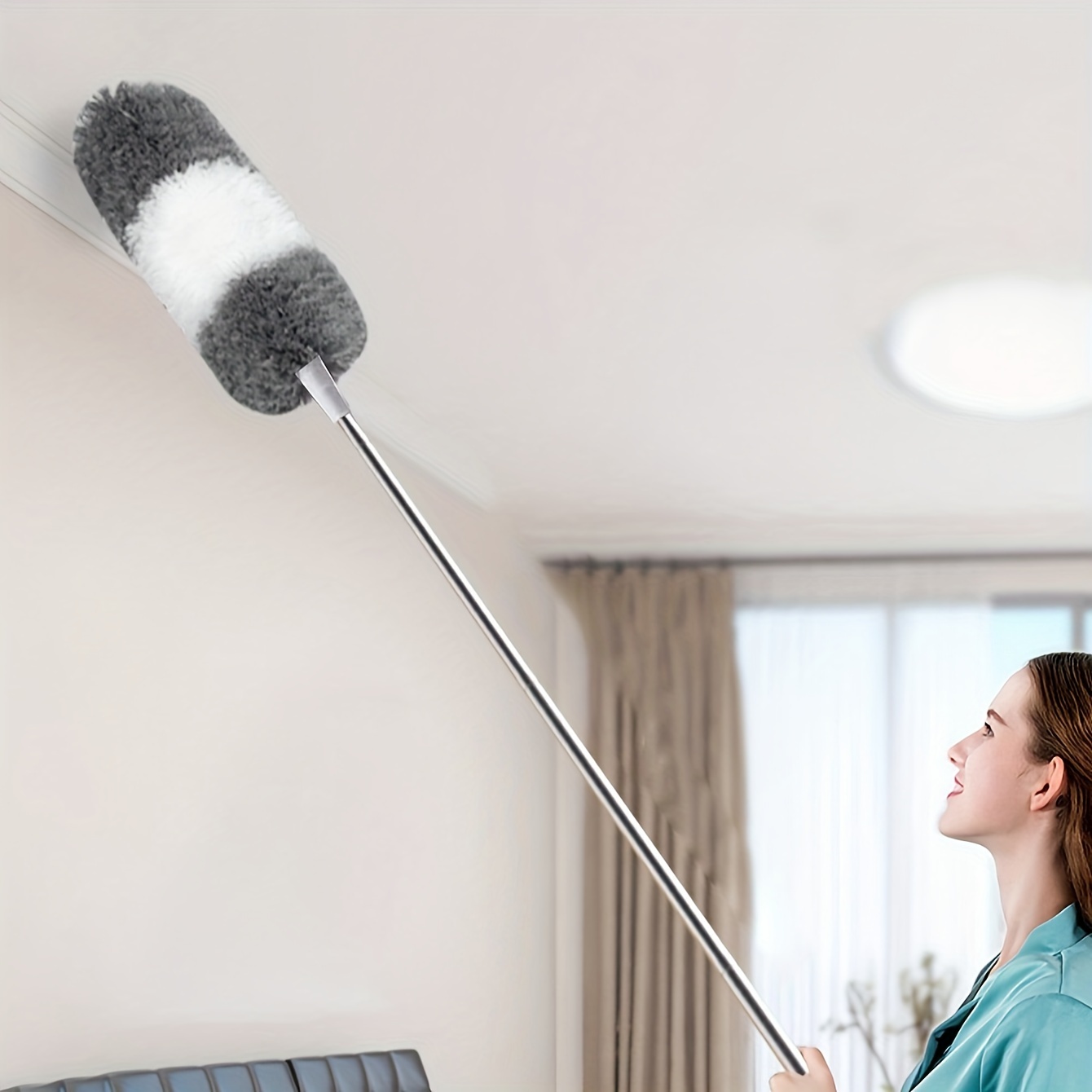 1pc Microfiber Duster with Extendable Pole ? Bendable, Retractable Brush for High Ceilings, Furniture & Car ? Reusable, Washable Cleaning Tool for Bedroom, Bathroom, Living Room & Outdoor Use, Dusters for Cleaning