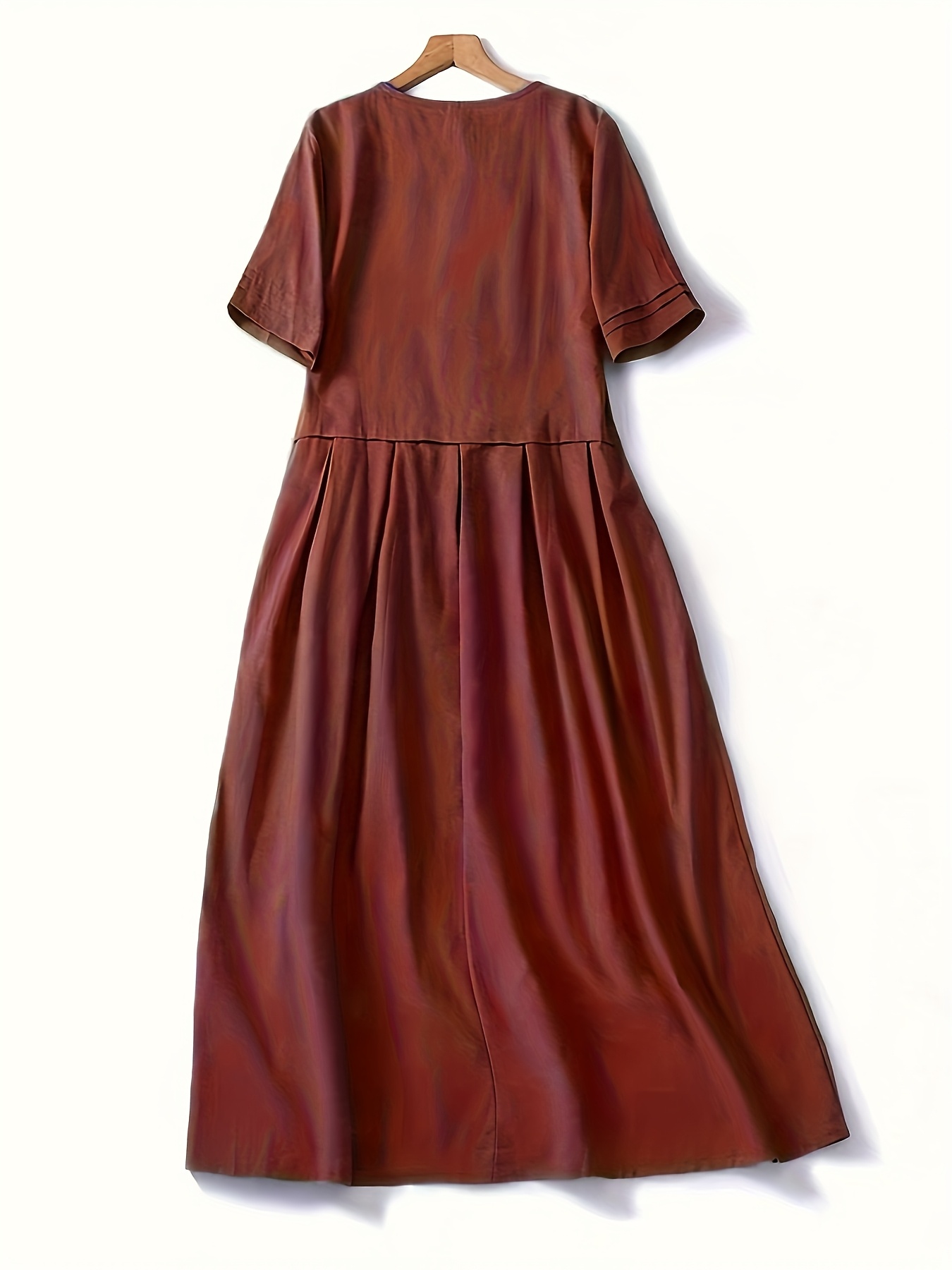 womens rust colored a line maxi dress short sleeves button