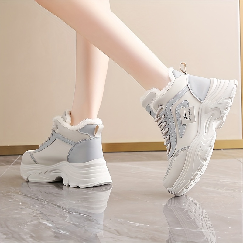 womens winter boots thick warm high top shoes with cushioned pvc sole beige white black synthetic cover upper non slip traction outdoors everyday formal events cold weather footwear winter shoes outdoor footwear plush lined interior durable traction footwear seasonal footwear   cozy lining office wear Product details 5