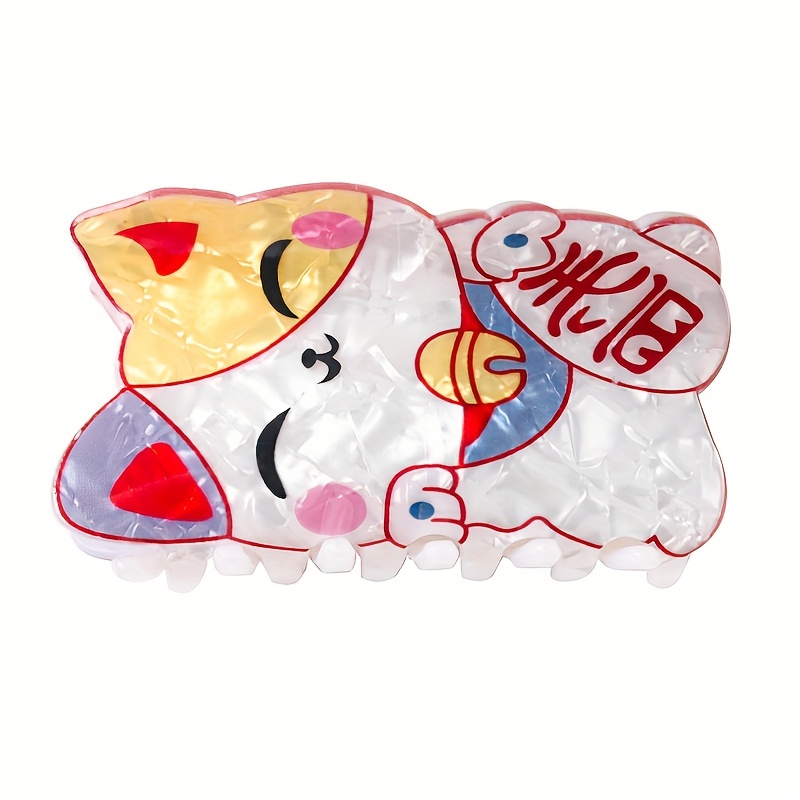 TEMU 1 Adorable Cartoon Kitten Hair Clip - A Cute Acrylic Shark Clip For Women, Medium-sized With An Animal Design