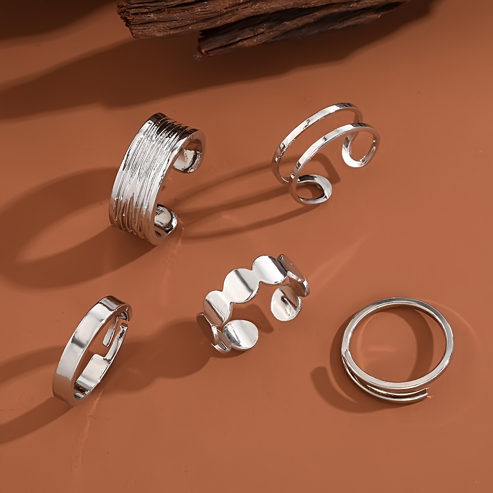 TEMU Juego de 5 Anillos Apilables Plateados, Anillos de Moda para Mujer