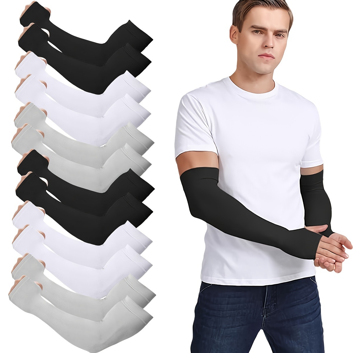 

6pairs Cooling Uv Protection Arm Sleeves, Breathable Plain Color Sleeves, Suitable For Summer Outdoor Activities