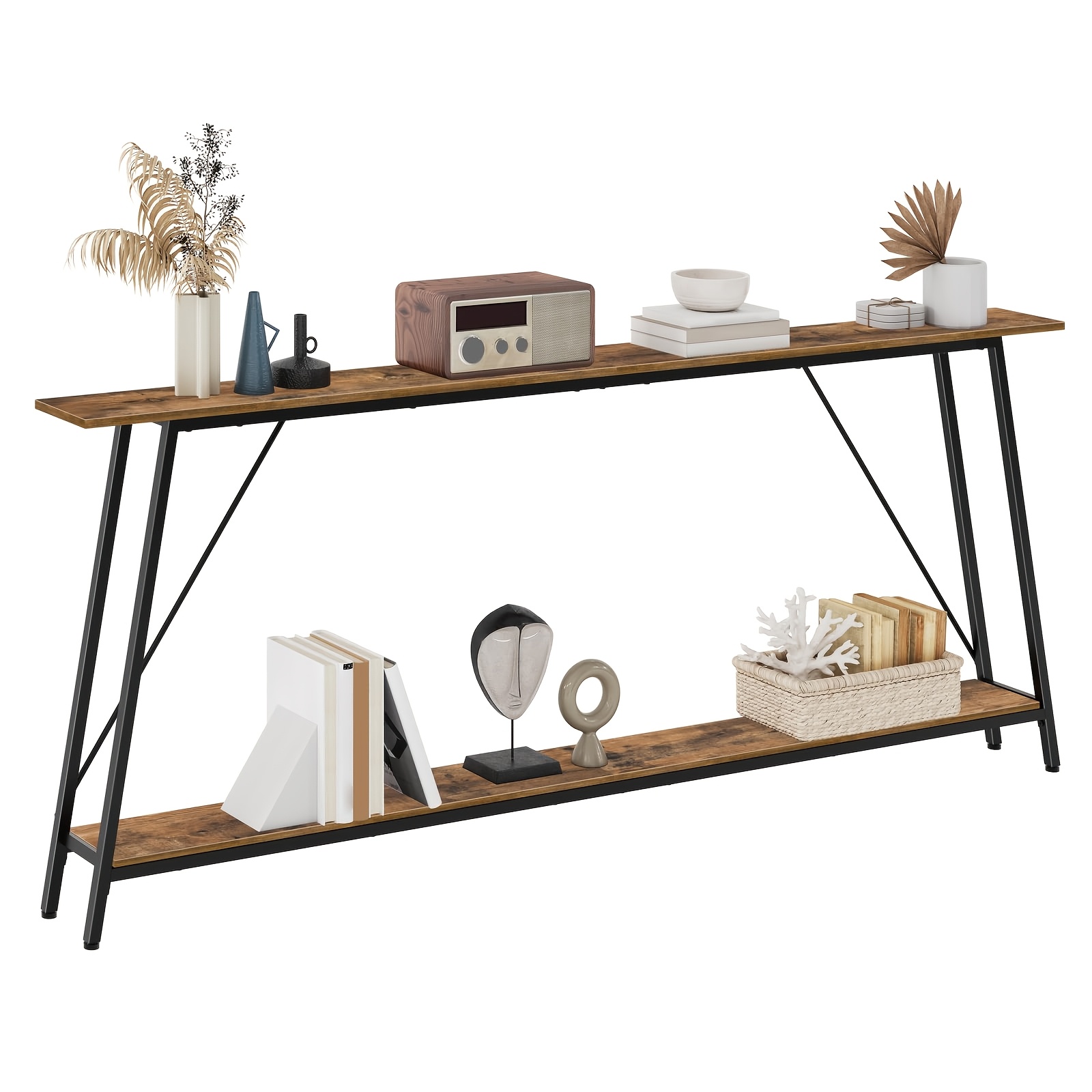 160cm Console Table, Console Table, Narrow Long Entrance Table, Industrial Style Thin Sofa Table, Double-layer Hallway Table At The Entrance, Display Table Behind The Sofa, Rustic Brown And Black