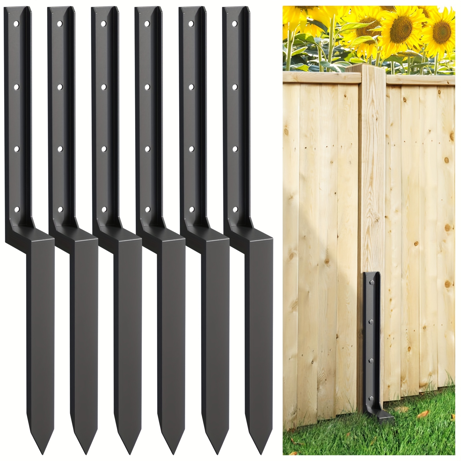 TEMU 4-6-8pack Fence Post Repair Kit, Heavy Duty Fence Post Repair Stakes, Thicker Fence Post Anchor Ground Spike, Fence Post Stakes For Repair