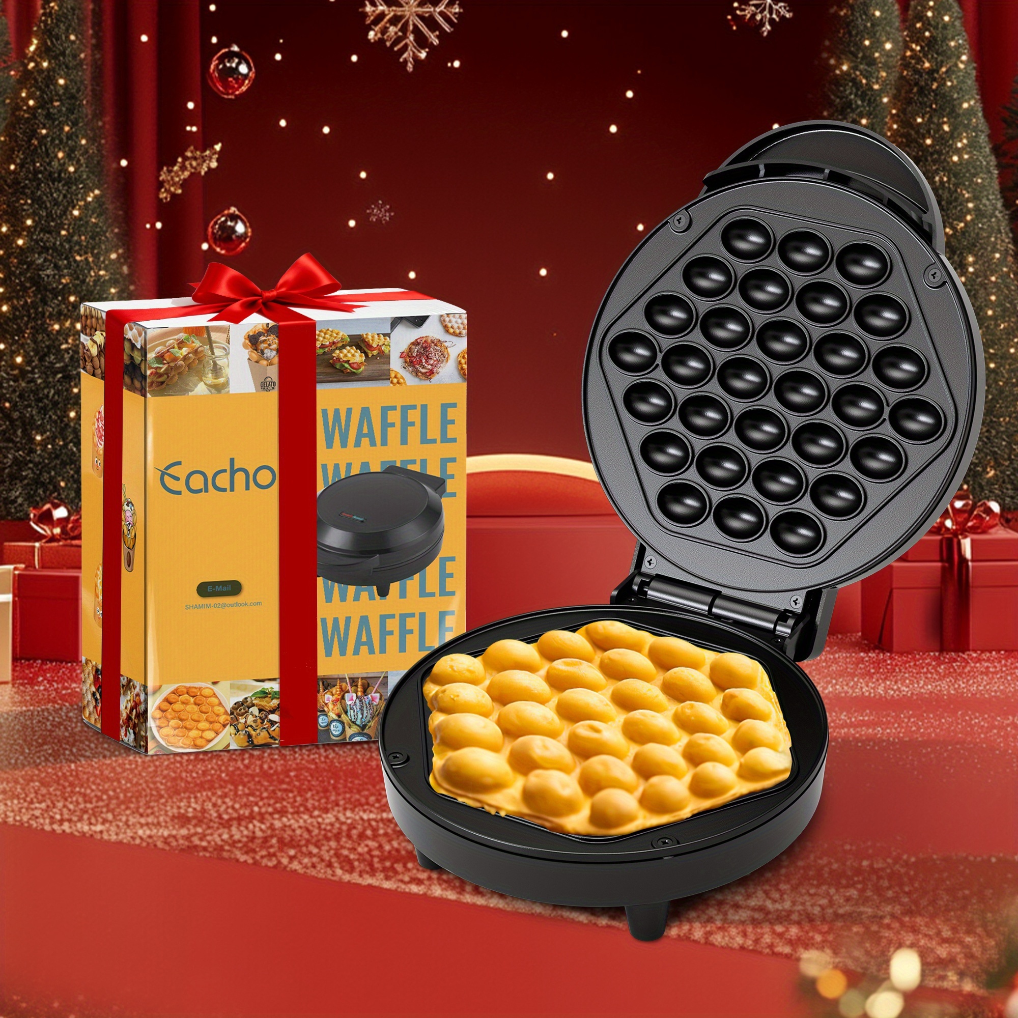 TEMU Bubble Waffle Maker For Kitchen, 1000w Electric Indoor Appliance, Features A 7" Griddle, Ready In Under , Perfect For Cream Desserts, Christmas Gift
