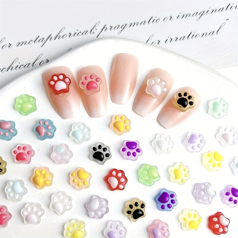 Image of 100pcs Luminous Resin Cat Paw Nail Decoration Nails, Random Color -diy Nail Accessories Nail Decoration, Suitable For Creative And Nail Art, Suitable For Fun Accessories