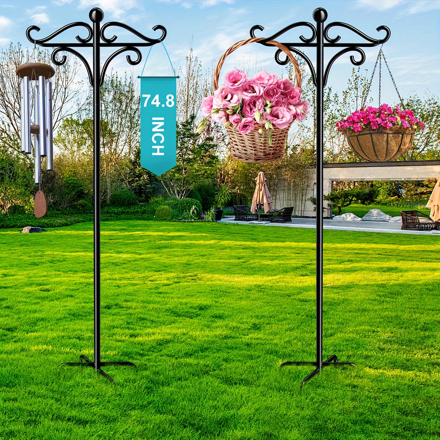 

2 Packs Bird Feeder Pole With 5 Prong Base Heavy Duty Shepherds Hooks For Hummingbird Feeder/ Plant Baskets