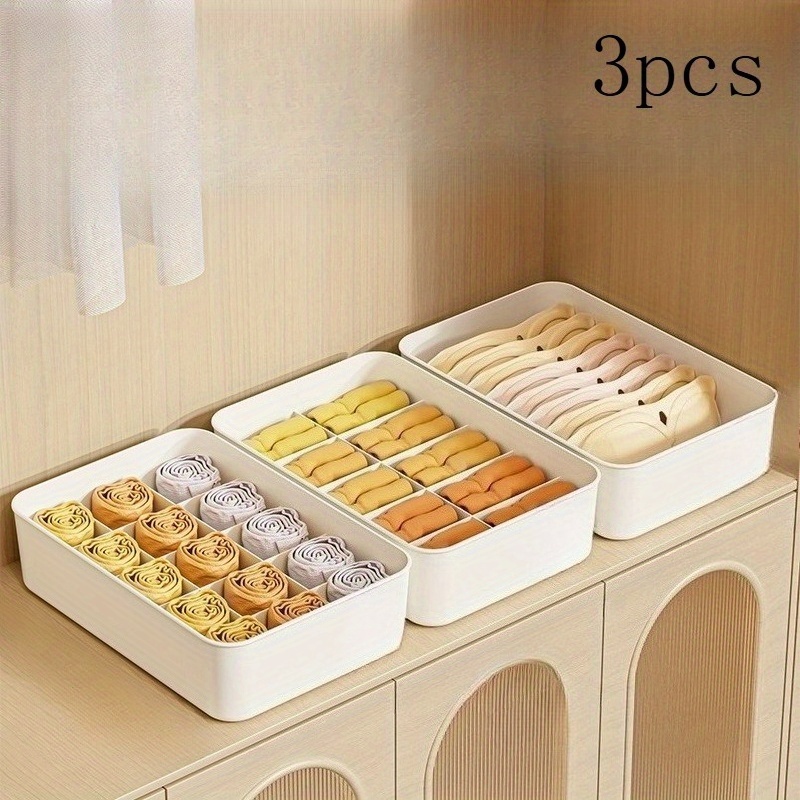 Image of 3pcs White Underwear, Bra, And Sock Storage Box - Perfect For Organizing Socks, Bras, And Clothes In Your Wardrobe | No Lid Design | Transparent Cover | Closet Organizer