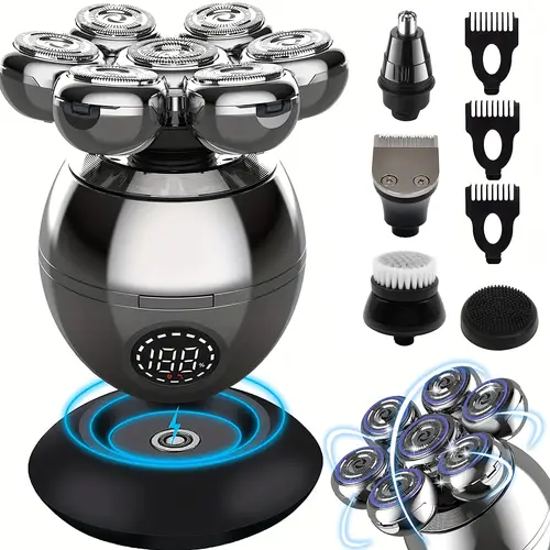 kit for 5 in 1 electric head shaver with rotary blades clippers nose trimmer brush massager cordless rechargeable