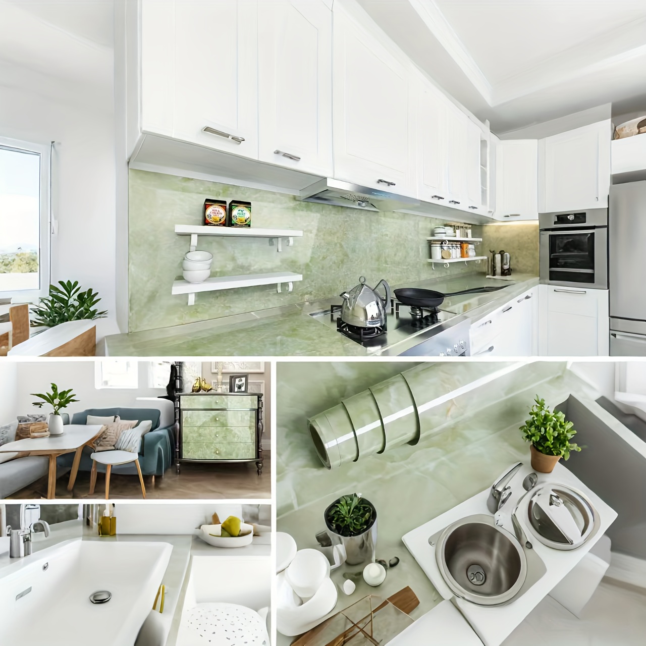 Image of 1 Roll Self-adhesive Marble Countertop & Cabinet Stickers - Heat-resistant, Waterproof & Oilproof Vinyl Decals With Modern Marble Patterns In Grey/, -and-stick For Kitchen & Bathroom Renovation