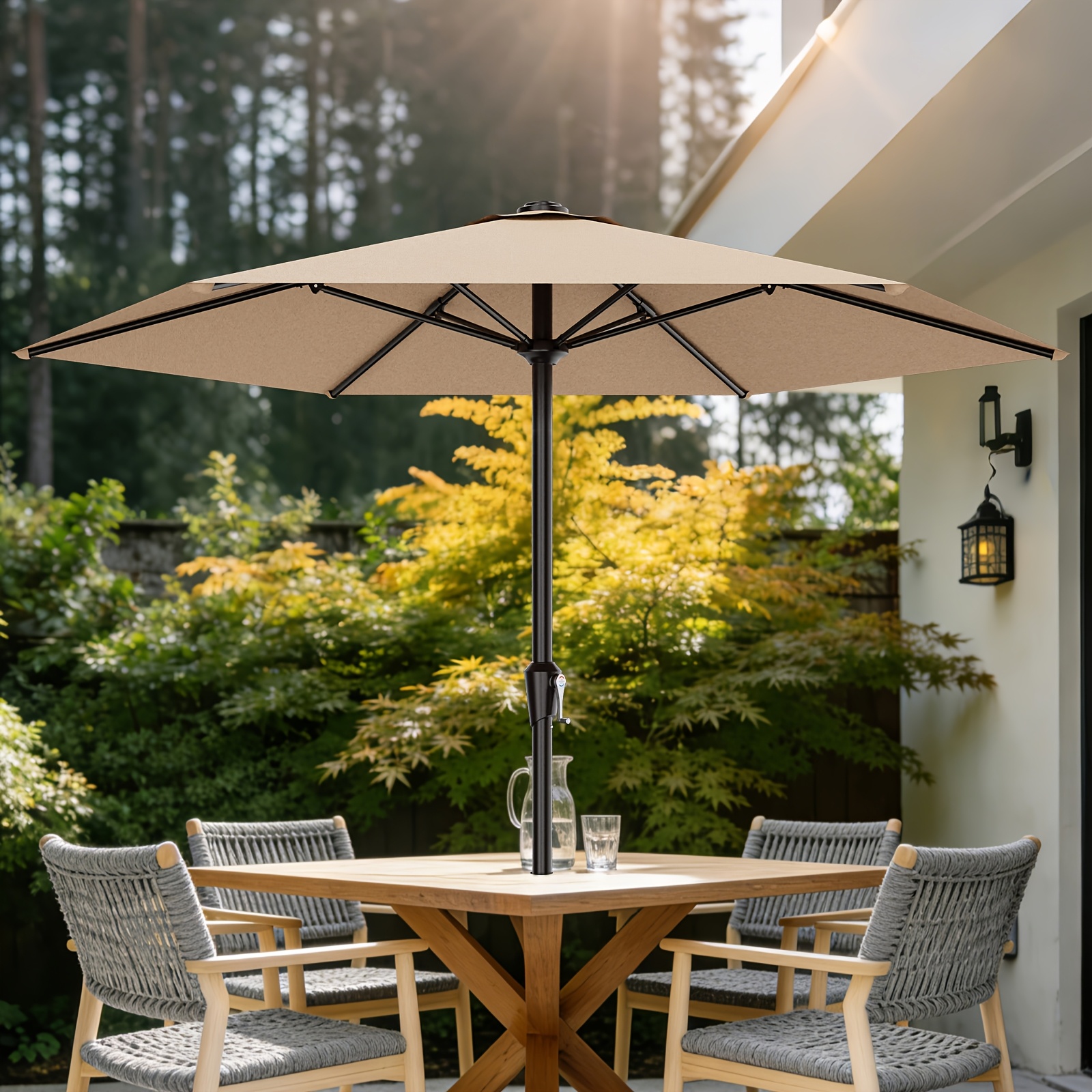 9FT Outdoor Patio Umbrella, Market Table Umbrella with Crank & 6 Sturdy Ribs, UV Protection Windproof, Pool Umbrella Perfect for Deck, Backyard, Lawn And Garden