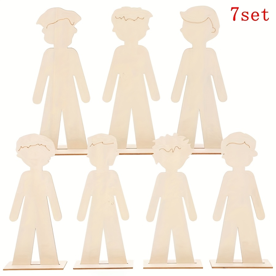 TEMU 7 Sets Of Wooden Figurines With Base Decoration (7.07 Inches) Diy Painting Graffiti Handmade Crafts Home Door Decoration Birthday Wedding Seat