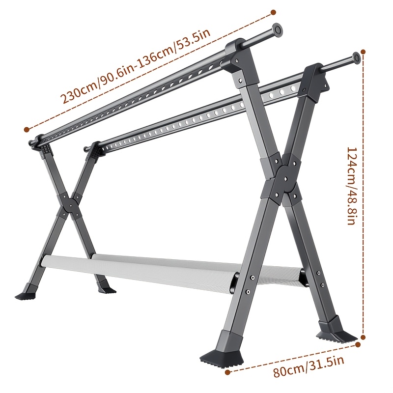 Image of Foldable Drying Rack, Clothes Drying Rack Retractable Length And Folding Airer For Indoor & Outdoor Use - Space , Sturdy, Portable And , Perfect For Laundry Room, Balcony, Drying Racks