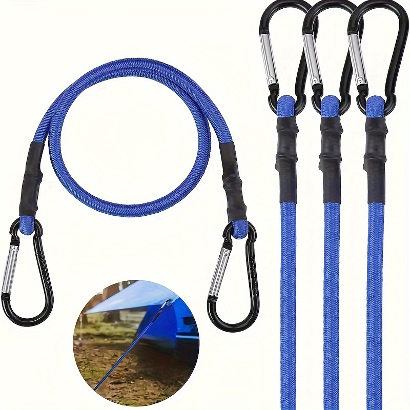 

4pcs 24" Heavy Duty Rope With Aluminum Alloy Hooks - Straps For Outdoor Tents & Camping Gear