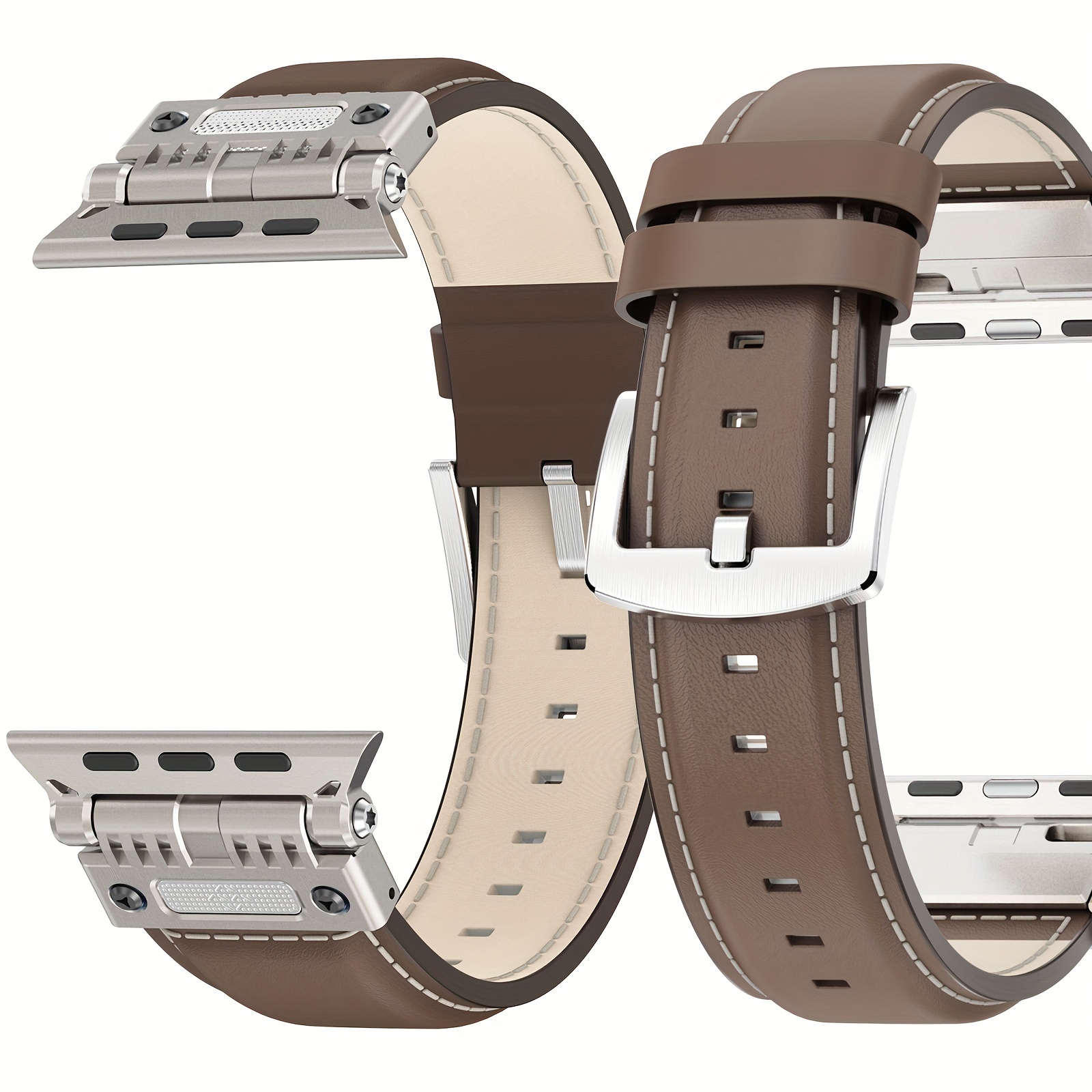 Genuine Band for Apple Watch Ultra 3/2/1 (49mm), Series11/10 (46mm), Series 9-1(45mm/44mm/42mm) & SEwith Rugged Stainless Steel Metal Connectors - Men's Strap