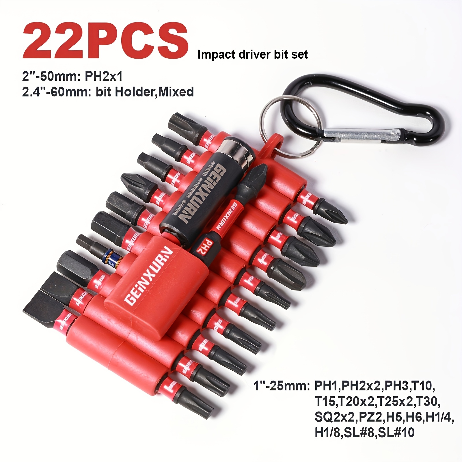 

22pcs. Hex Impact Driver Bit Set 25mm*20, 50mm*1, 60mm Bit Holder, Mixed