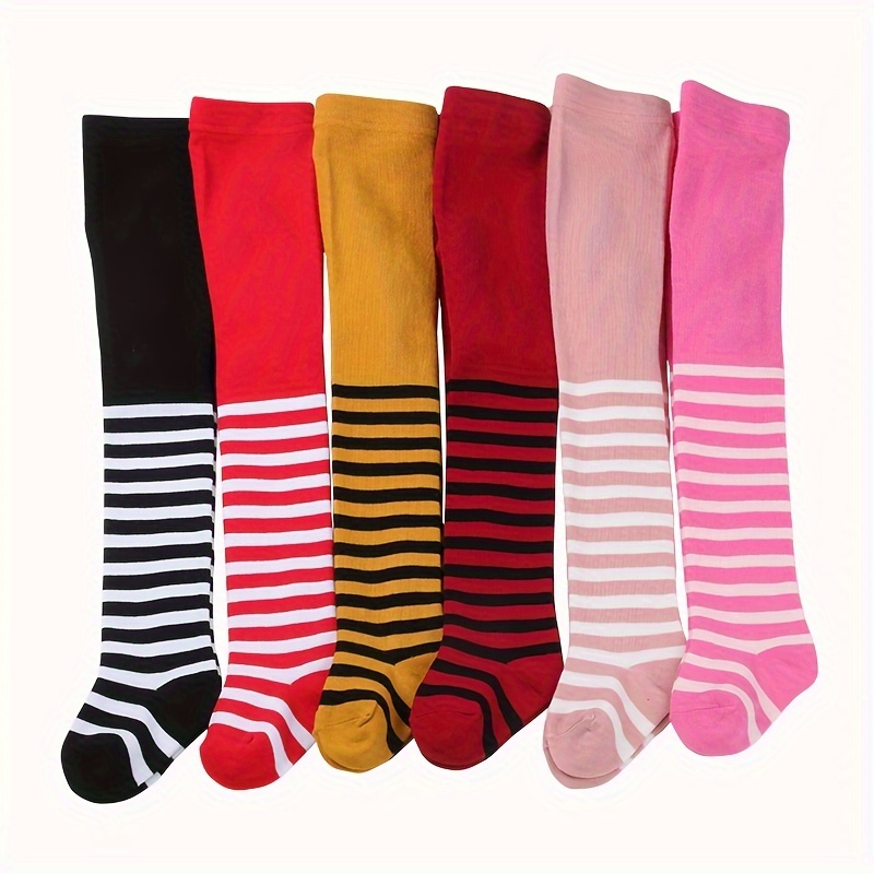 

2 Pairs Of Kid's Striped Pantyhose, Cotton Blend Soft Pantyhose For All Seasons Outdoor Wearing