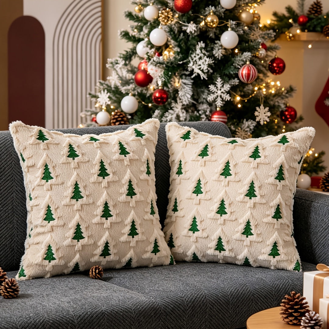 TEMU 2pcs Plush Double-layer Christmas Tree Pillowcases, Multi-sizes, Soft And Comfortable, Double-layer Christmas Tree With Matching Decoration,