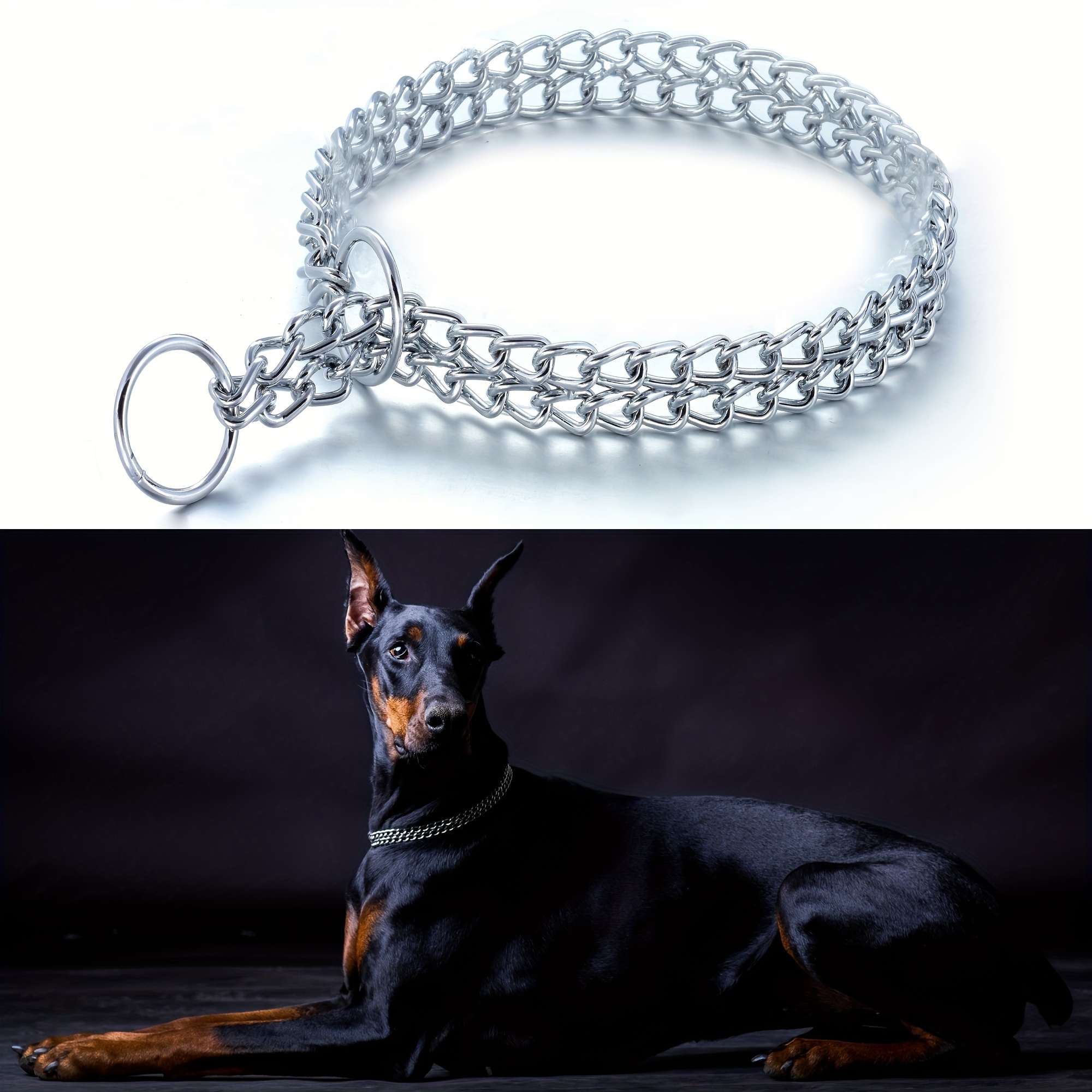 

Dog Chain Collar Stainless Steel Adjustable Walking Collar Metal Cuban Link Dog Collar Chew Proof Double Row Chain Dog Collar For Large Small Medium Dogs