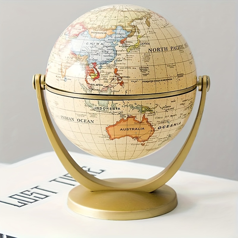 

Vintage Style Desk Globe - Topographical World Map, Plastic Material, Uncharged With No Battery Required - Decorative Earth Globe For Study Room, Ideal Gift For Back To School