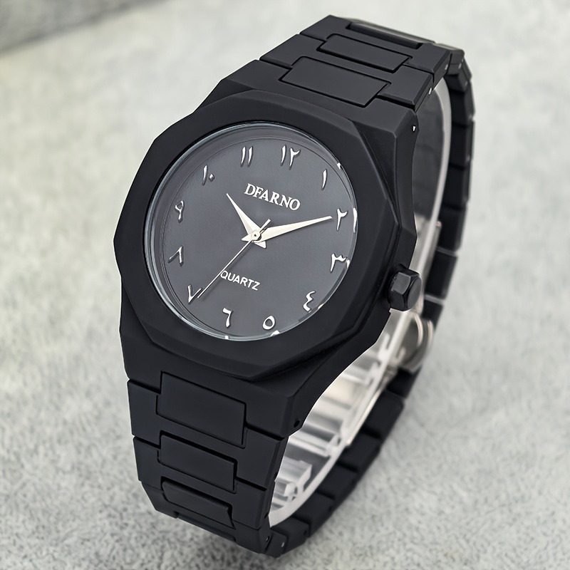 mens minimalist quartz watch with black arabic dial polygonal design durable silicone strap battery powered   fit for casual formal wear   gift for father s day graduation   everyday   sleek   clear visibility batteryoperated   contemporary style  able strap professional accessory Product details 0