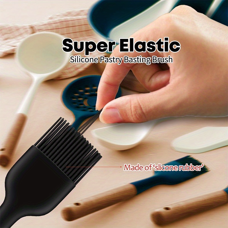 Heat-Resistant Silicone Baking & Grilling Brush with Wood Handle & Hang Hole - Non-Stick Pastry Brush Suitable for Butter, Oil, Sauces - Ideal for Pancakes, Waffles, Cakes, BBQ,, Grill - Cooking Brush (Heatproof)