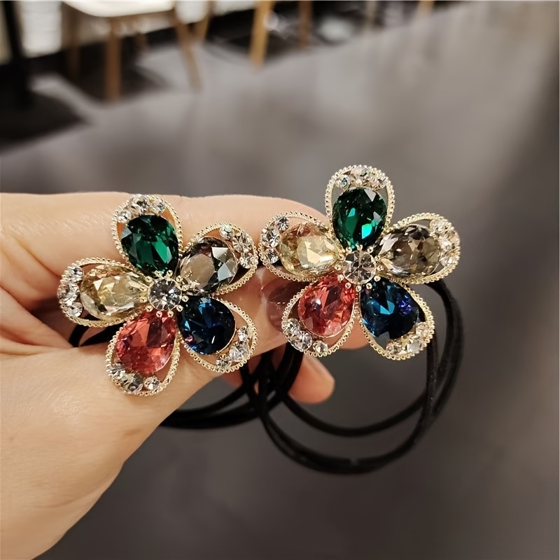 TEMU 1pc/2pcs Rhinestone Inlaid Hair Rope Rubber Band, Suitable For Women, High-end Niche Temperament Headwear Suitable For Daily Wear