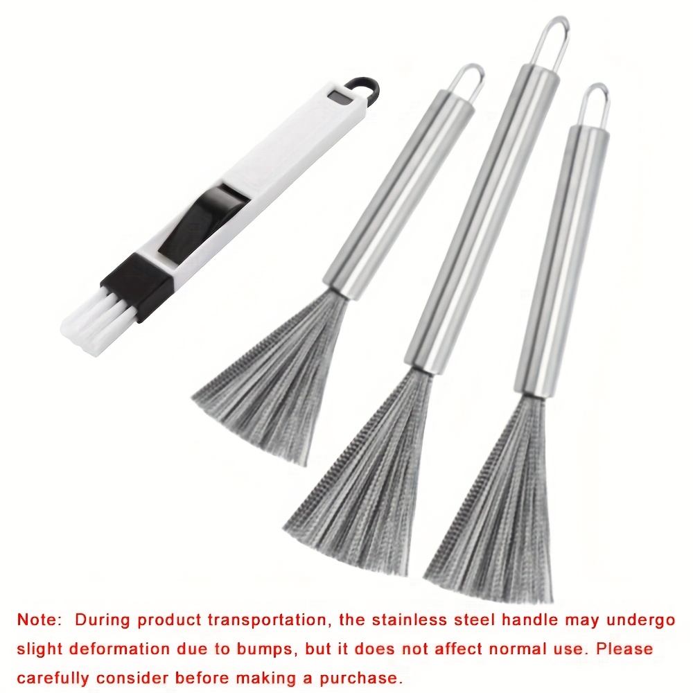 4pcs Cleaning Brush Set, Includes 3 Stainless Steel Brushes And 1 Crevice Brush, Suitable For Wiping Tables, Appliances, Keyboards, And Kitchen Utensils