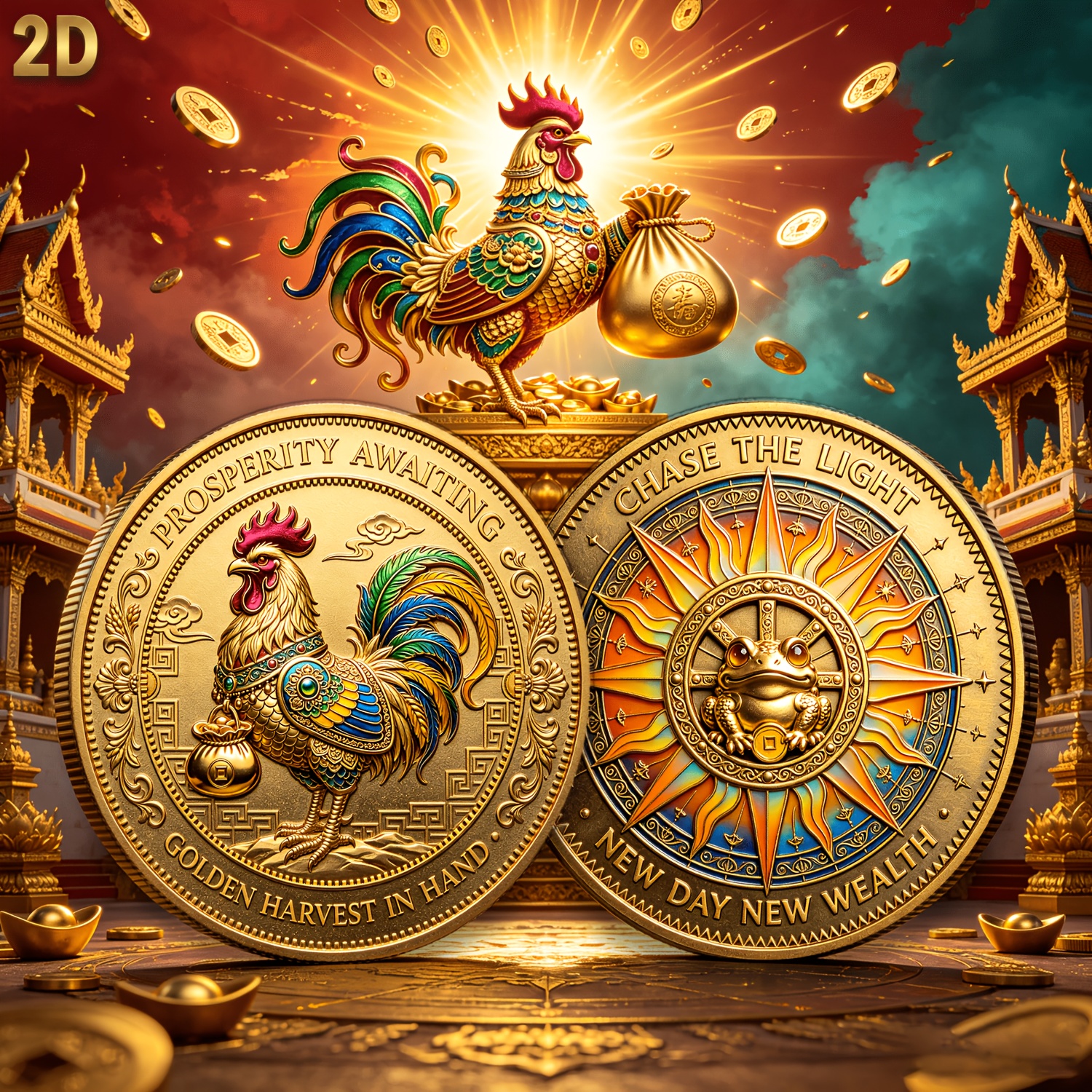 TEMU Replica Coin 1pc 1pcs Suitable For Gifting To Customers, , Business Opening Parties Collectible Coin - Wealth-attracting Rooster & Money-drawing