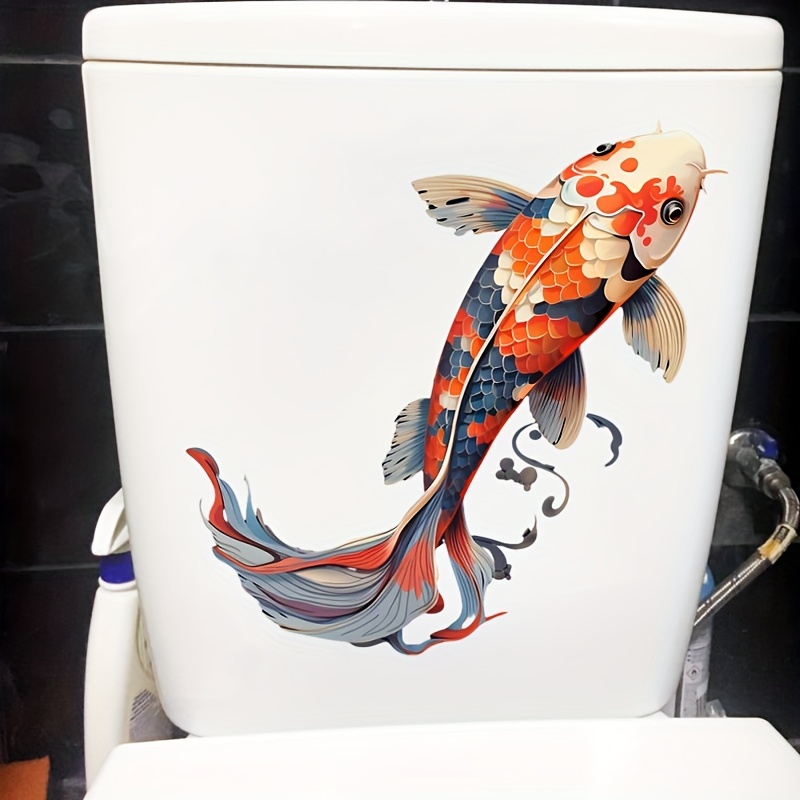 

Koi Fish Waterproof Bathroom Wall Decal - Creative Toilet Lid Sticker, Matte , Pvc Material, Animal Theme Home Decor, Cartoon, Classical Pattern