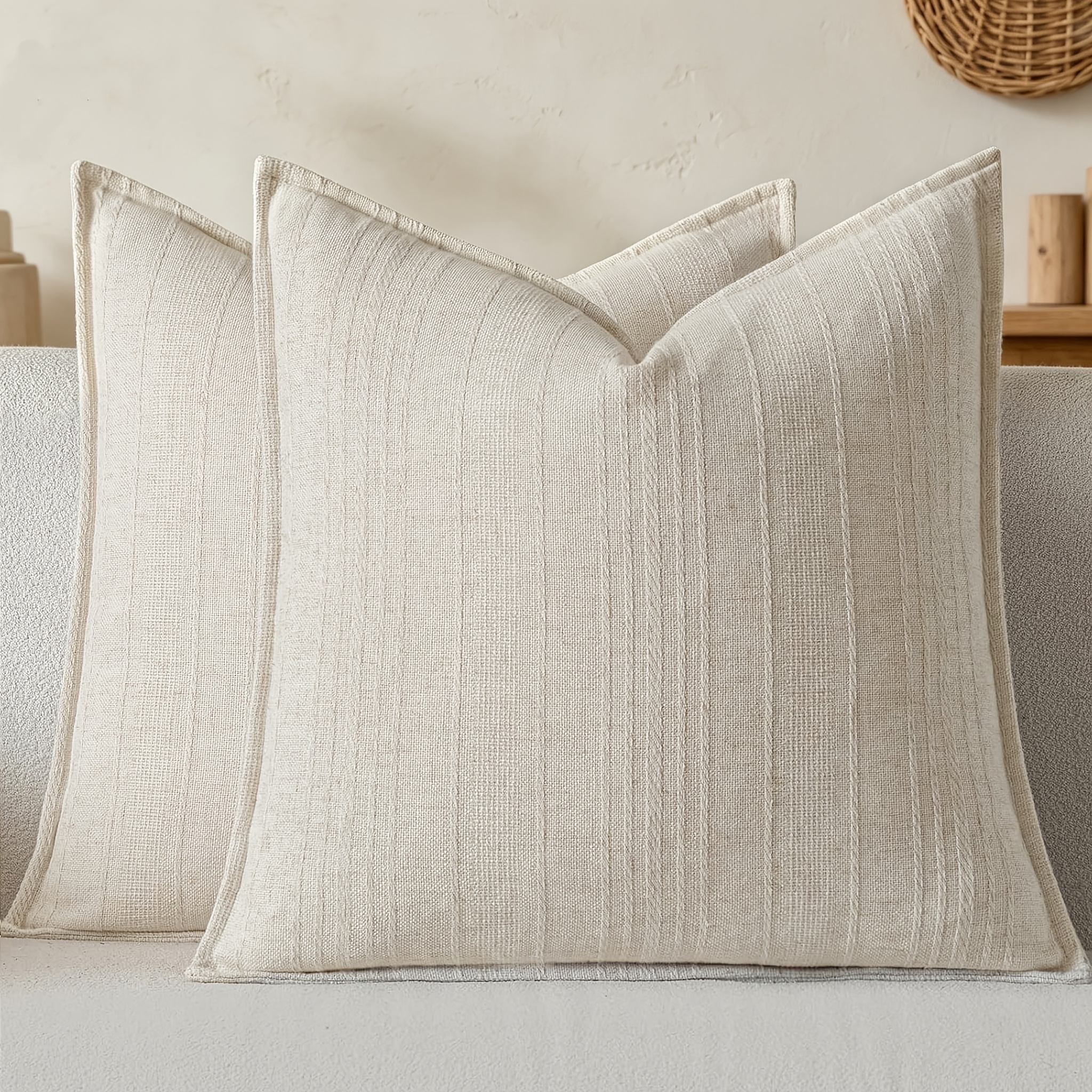 TEMU 2pcs Set, Neutral Fashion Striped Texture Decorative Pillowcase, Linen Embellished Bohemian Farmhouse Style Cushion Cover, Suitable For Sofa,
