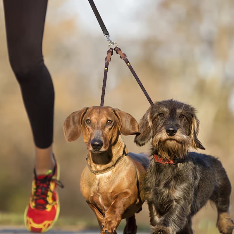 Double Dog Leash Leather, Tangle-Free, Soft & Comfortable