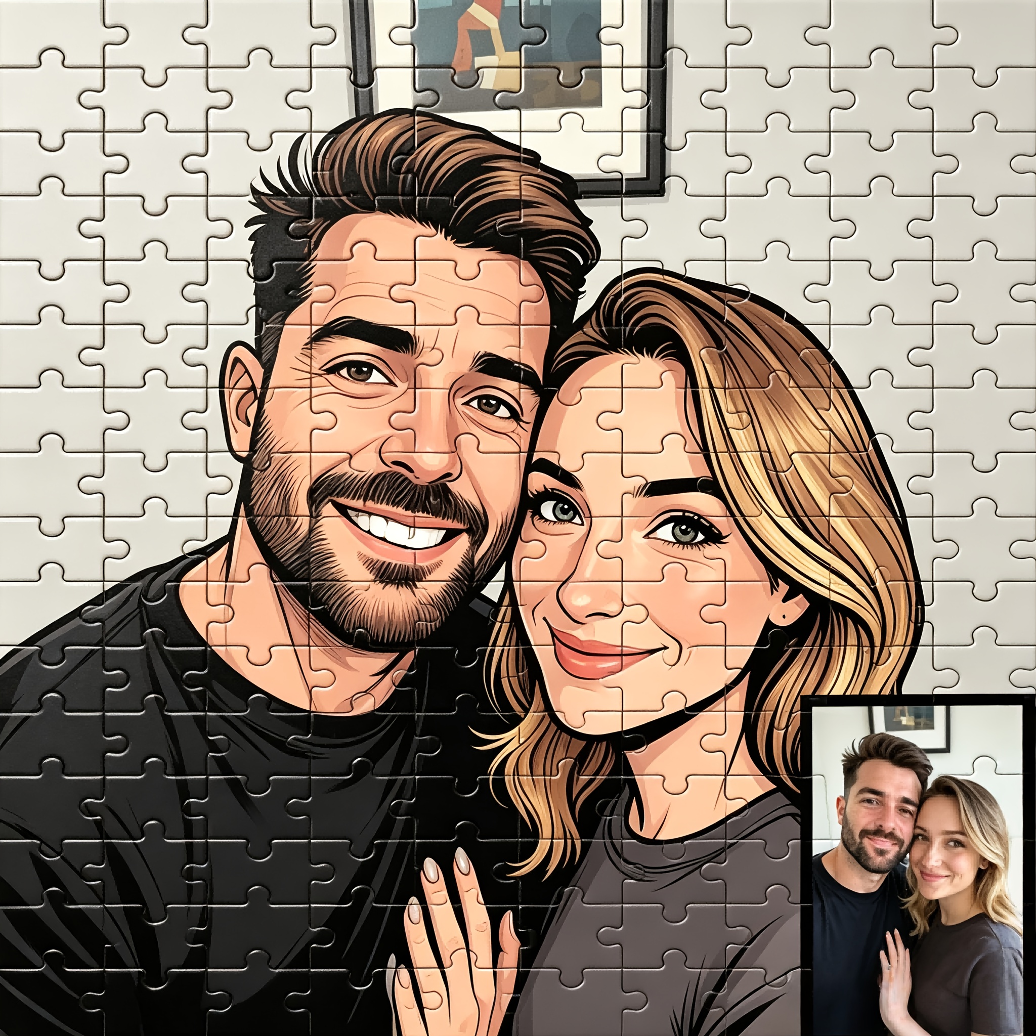 TEMU Custom Photo Portrait Jigsaw Puzzle Art - Personalized For Couples, Weddings, Families - Multiple Cartoon Styles With Hd Printing - Living Room,