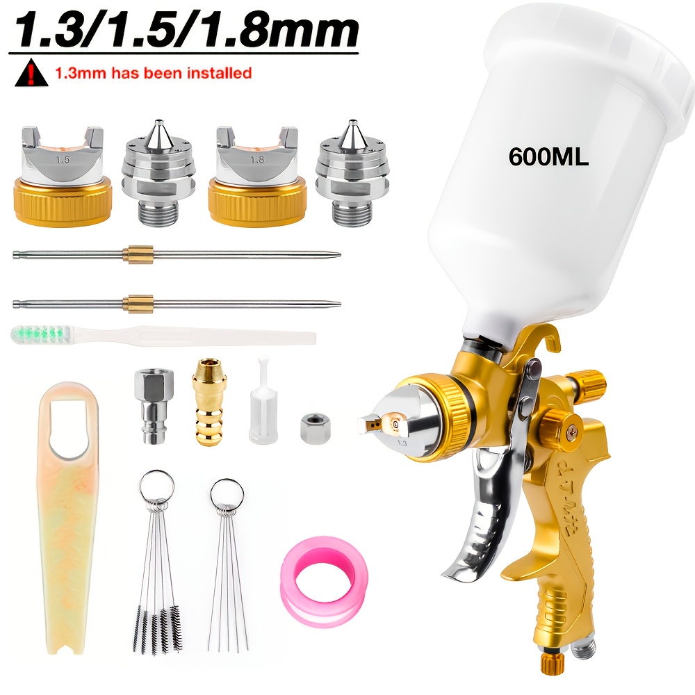 1 set professional hvlp spray gun set car paint spray gun 1 3mm 1 5mm 1 8mm nozzle hvlp high atomization flow adjustable pneumatic gravity spray gun suitable for cars fences walls furniture panels diy