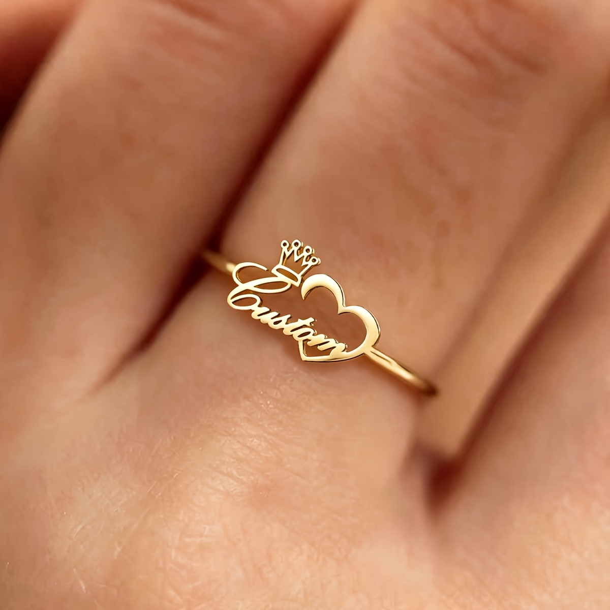 TEMU 1pc Easy Personalized Custom Name Heart Crown Ring, Classic Fashion Elegant Custom Stainless Steel Name ; Personalized Jewelry Women's Banquet
