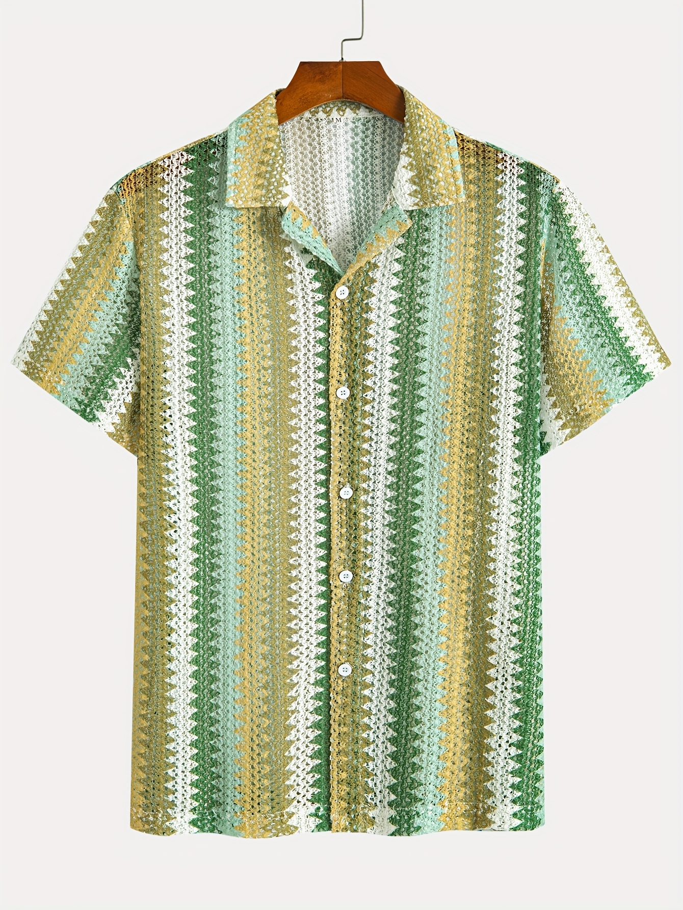 Men's Summer Casual Short Sleeve Shirt, Woven Non-Stretch Fabric Top for Beach Vacation Outfits