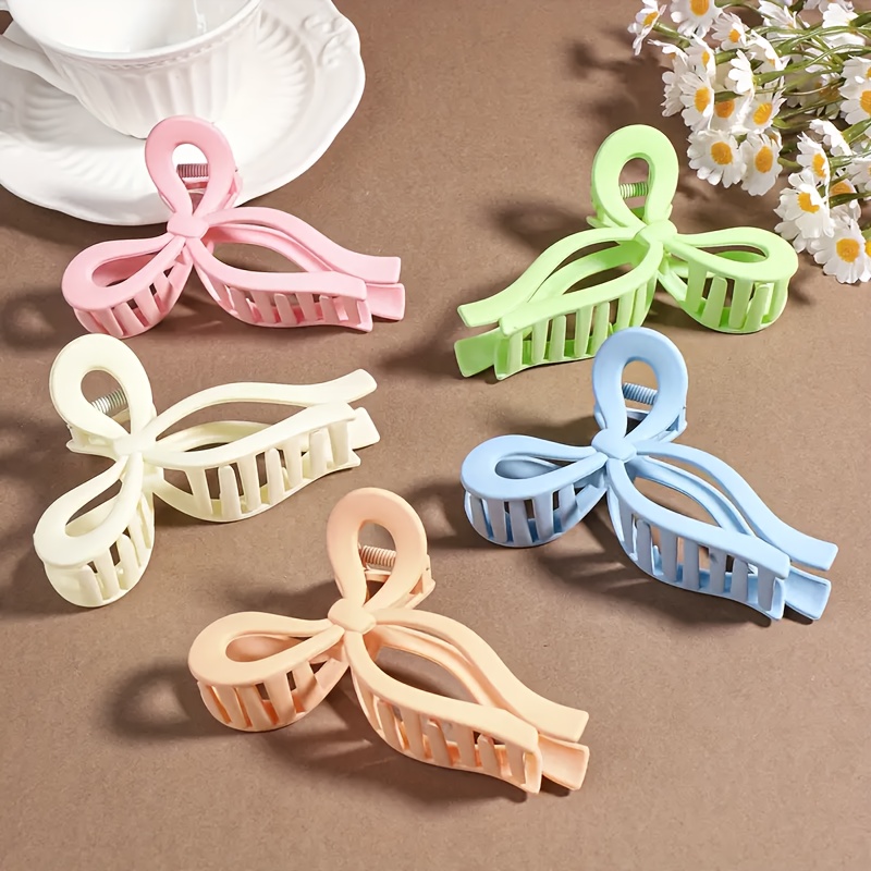 TEMU 5pcs/set Bow Tie Style Hair Gripper, Elegant And Cute Hair Clip - Large Size Anti-slip Matte, Suitable For Women's Bun Hair Clip