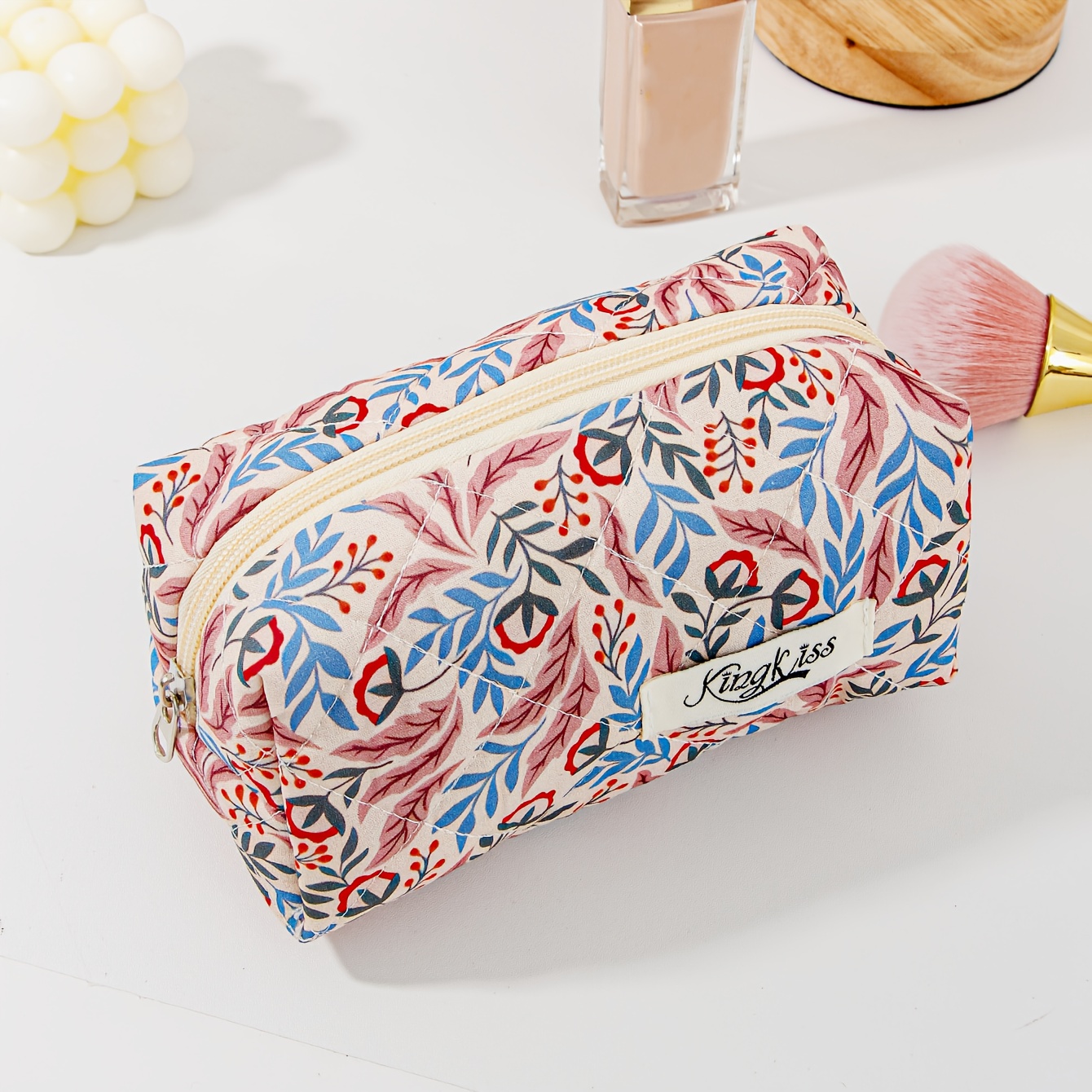 TEMU Regalos del Día de la para y , Neceser acolchado de gran capacidad, Bolsa de maquillaje de viaje con estampado floral para mujer, Organizador de