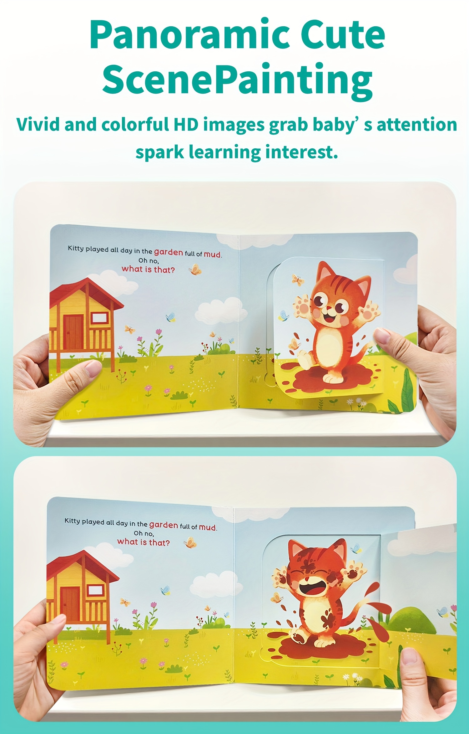 Kitty themes Discovery Book, Sliding page design, Interactive reading, Early enlightenment cognition, hand-eye coordination training, safe materials, for babies, Christmas, New Year, Birthday Gift Learning Book, Bear Tale, Best for Christmas