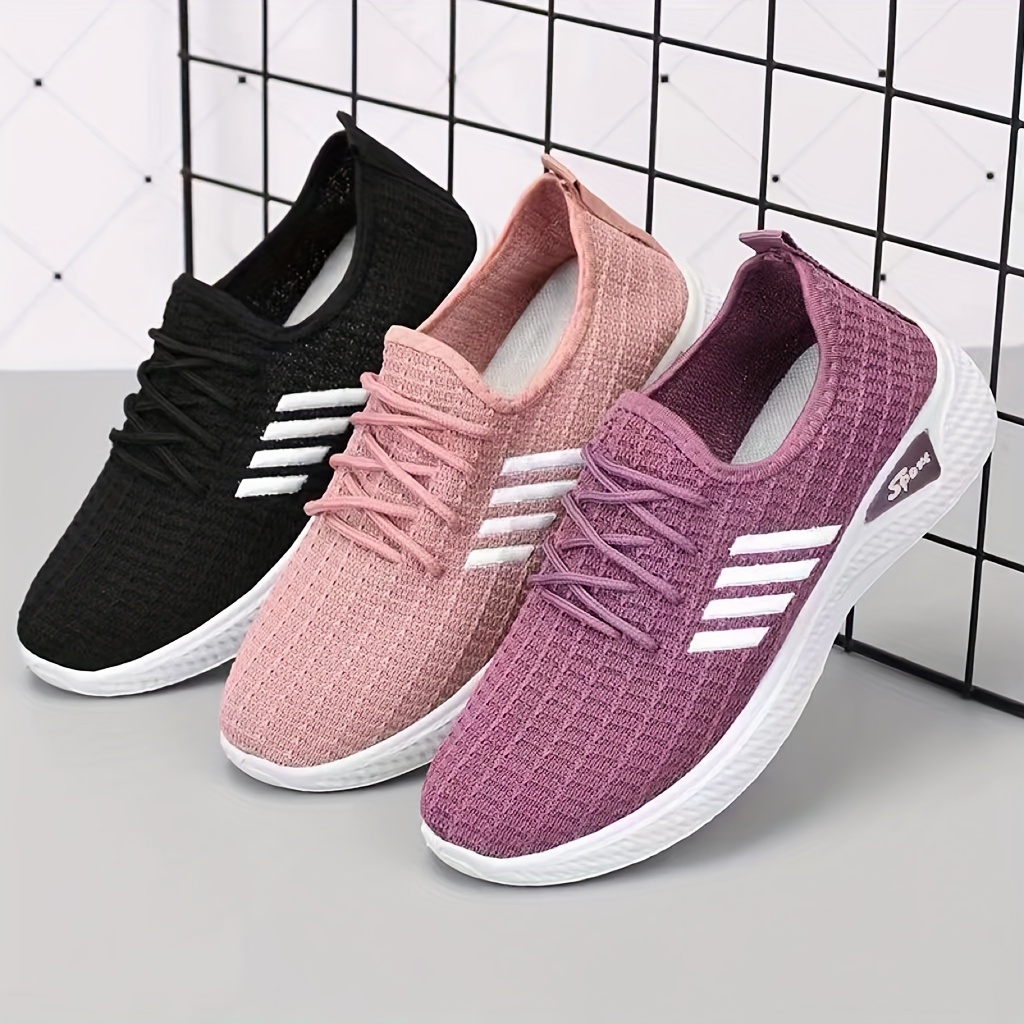 

Women's Solid Color Knitted Sneakers, Lace Up Platform Soft Sole Casual Shoes, Low-top Breathable Trainers