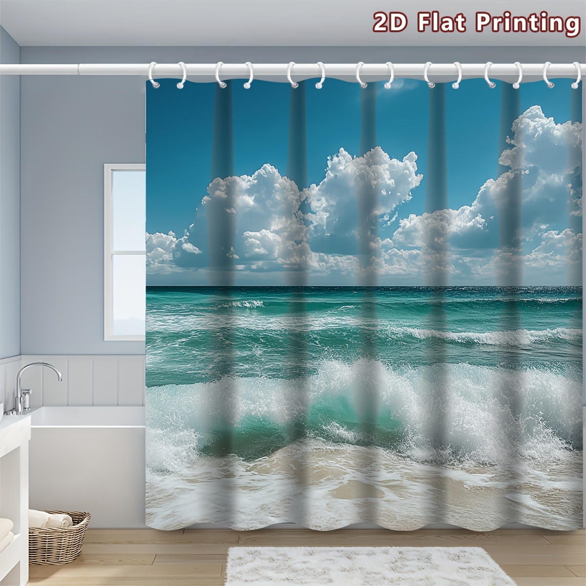 Turquoise Ocean Wave Shower Curtain, Multi-Size Options