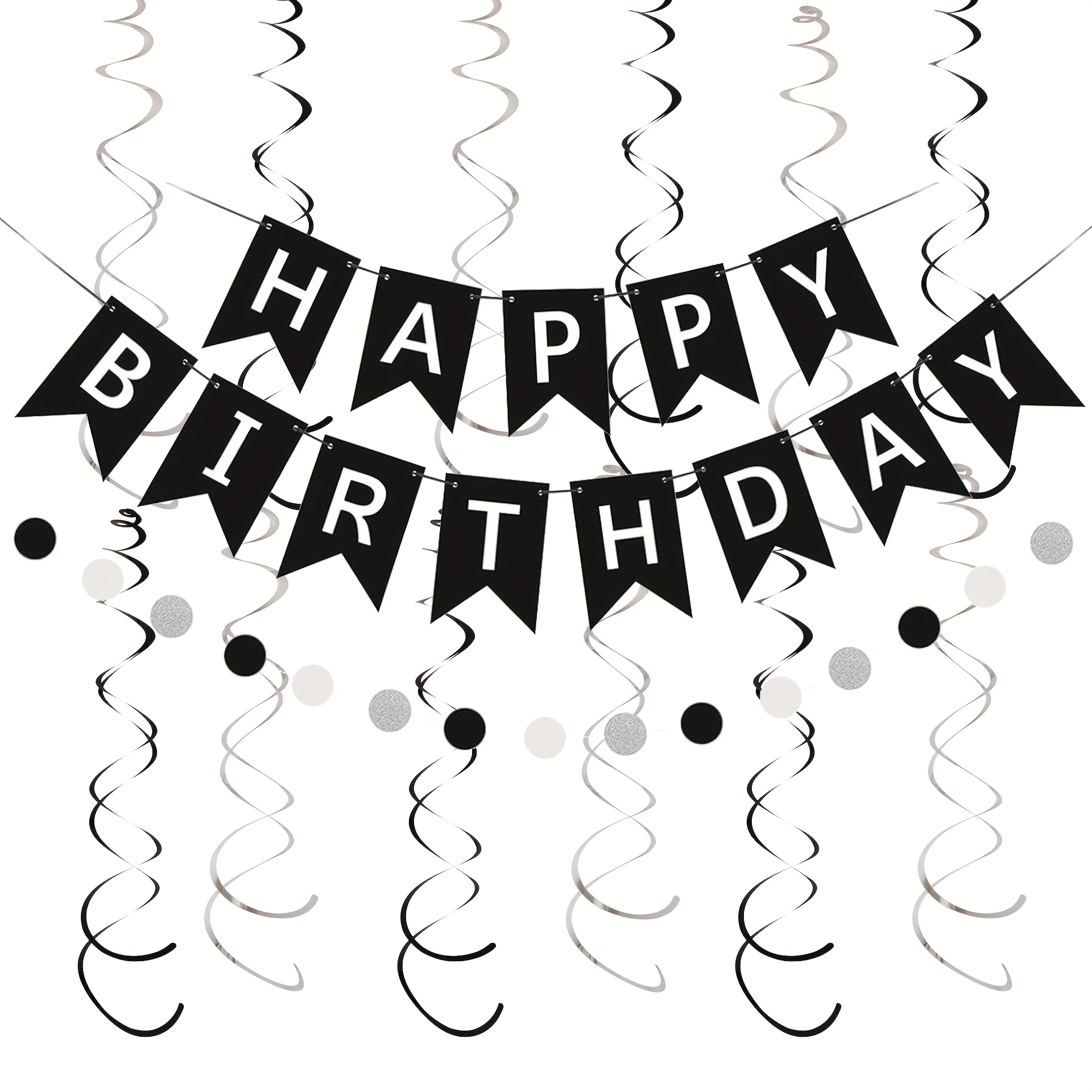 2pcs/13pcs/14pcs Black And White Birthday Theme Party Pull Flag Streamer Decoration Set