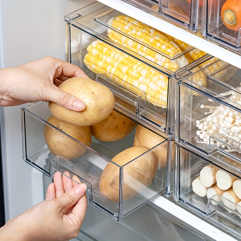 household refrigerator storage boxes drawer type egg storage containers for kitchen   grade transparent plastic airtight large capacity and thickened plastic storage boxes with drainage function for kitchen food storage