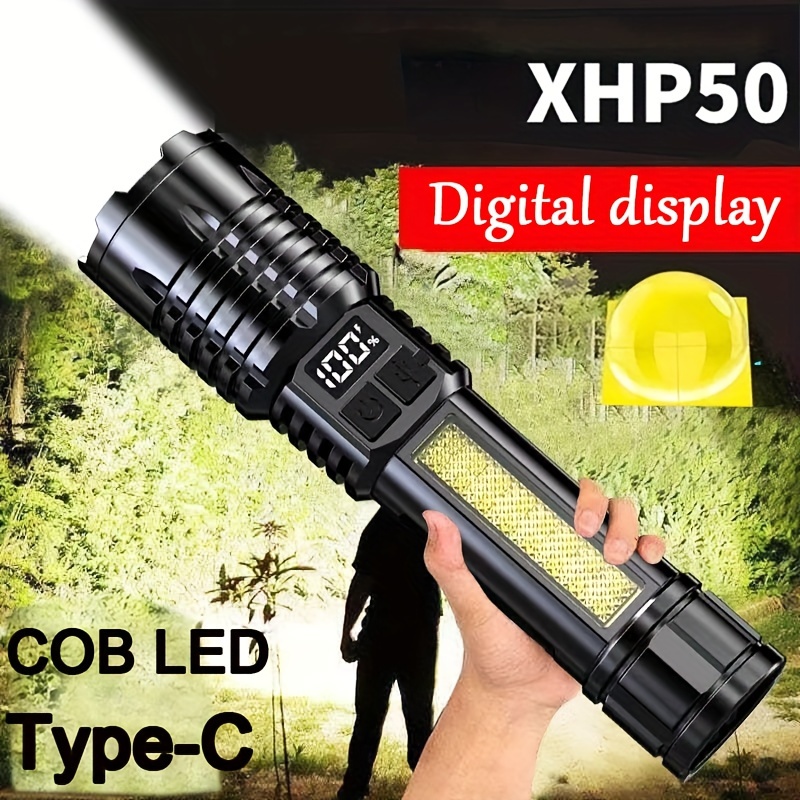 

1pc Rechargeable Flashlight, Abs Led Torch Xhp50 Usb Flash Light, Handheld Digital Displayflashlight For Home Outdoor Camping, Fishing, Hunting, Cycling, Hiking Emergencies, 5 , , Battery