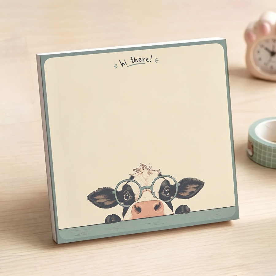 TEMU Mini Bloc-notes Antiadhésif Vache Drôle avec Lunettes Espionnant, Bloc-notes Vierge Animal "Salut", Bloc d'Écriture Esthétique Format Poche pour