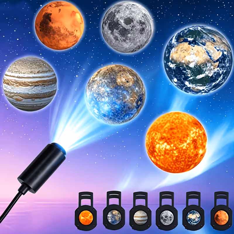 1pc projector lamp with 6 10 planets and nebula slides usb powered 360 rotating led night light projects earth mars jupiter solar system moon creative bedroom ambient light birthday gift decor Product details 1