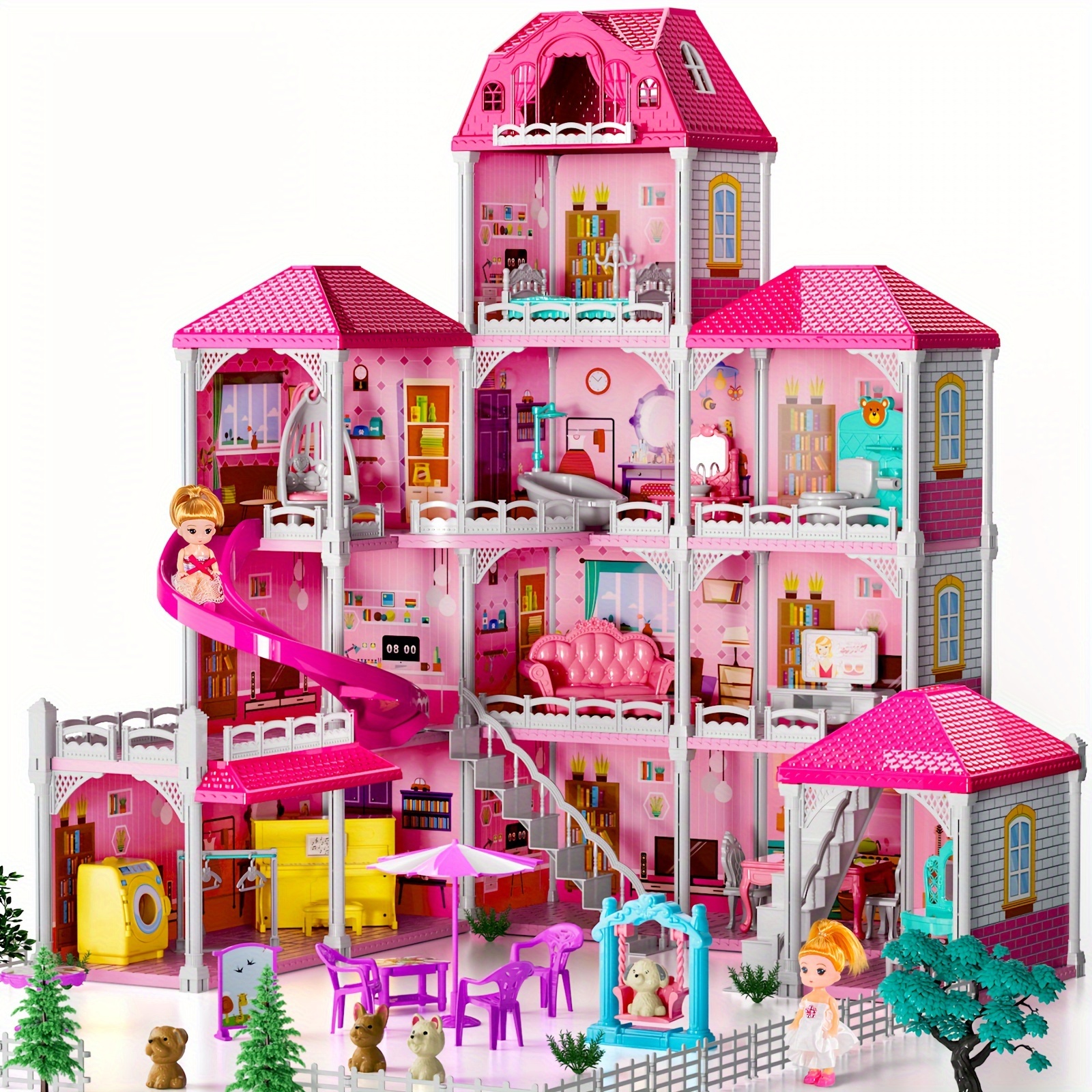 TEMU 12-room Dolls House For Girls Ages 3-12 With 2 Dolls, Dollhouse Furniture & Accessories - /outdoor Playset For Pretend Play, Gift For -6 (girls)