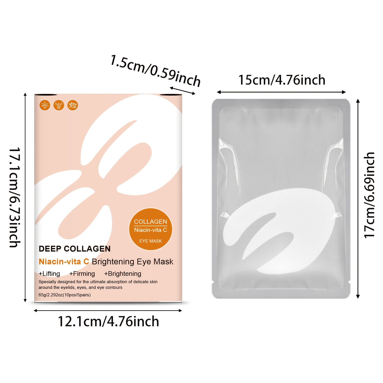 Image of 10pcs Collagen And Niacinamide-vitamin C Brightening 360° Full-lift Firming Eye Mask, Care For Upper And Lower Eye Areas, Designed For Absorption By The Eyelids, Eye, And Delicate Skin Around , Dark
