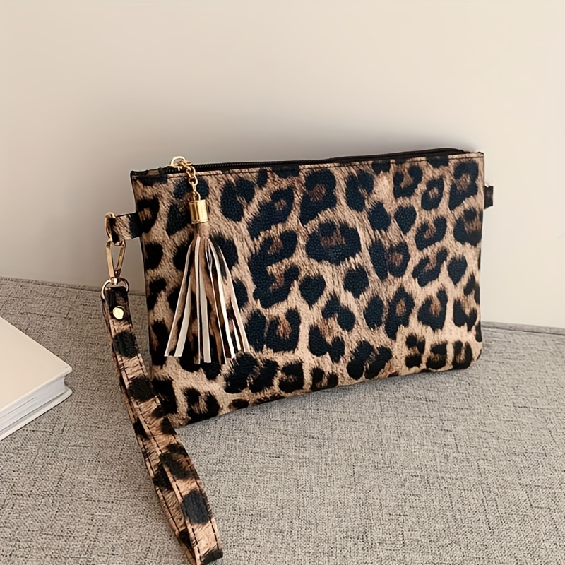 Women's Wristlet Bag, Leopard Print Versatile Large-capacity Handbag, Fashionable And Elegant Printed Envelope Clutch